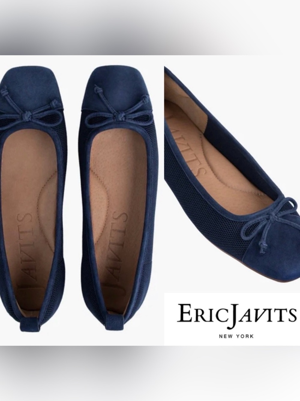 Eric Javits Parris Navy Ballet Flats with Decorative Bows